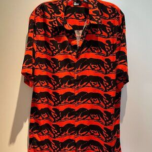 The Kooples black & red panther print button casual short sleeve shirt LG
